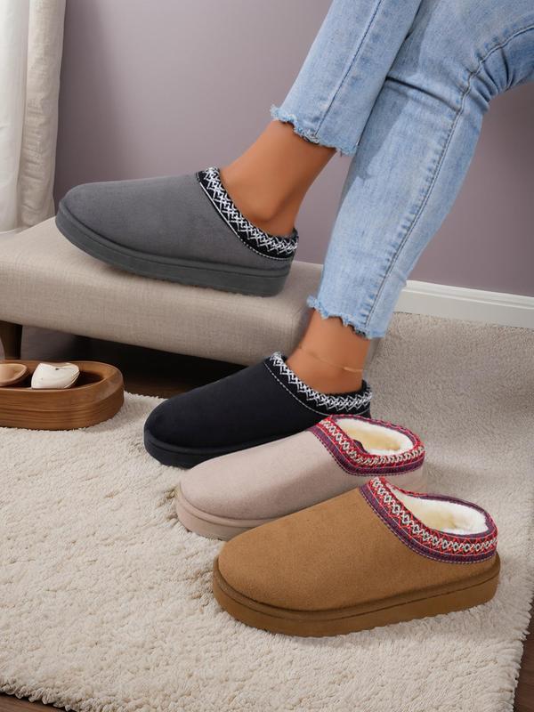 Women's Solid Color Plush Lining Slippers, Casual Soft Comfortable Home Slippers, Warm Slippers for Indoor & Outdoor Use for Fall & Winter Indoor Slippers