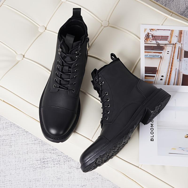 Mens Ankle Boots - Lace-up, Wear-resistant, Non Slip, PU Leather Uppers, Round Toe, TPR Sole, Fabric Inner, Casual, Fashion, Minimalist, All-season Boots for Outdoor Activities