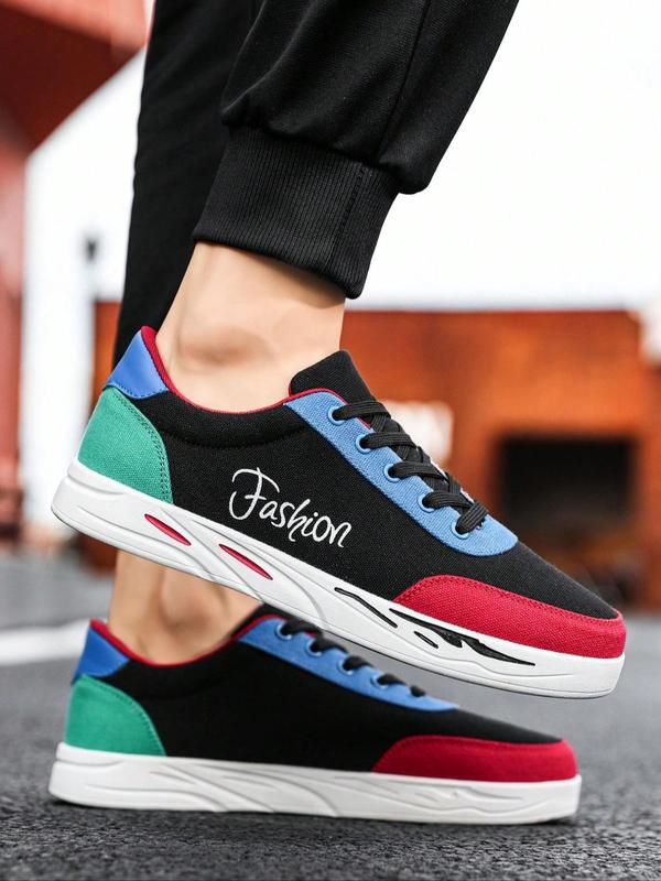 Men's Fashionable Colorblock Letter Print Lace Up Low Top Sneakers, Casual Comfortable Sports Shoes, Trendy All-match Sneakers for Daily Wear