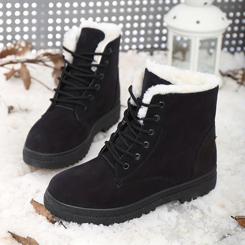 Women's Round Toe Lace Up Snow Boots, Plush Inner Thermal Platform Ankle Boots, Winter Non-slip Casual Mid Calf Boots Girl Shoe