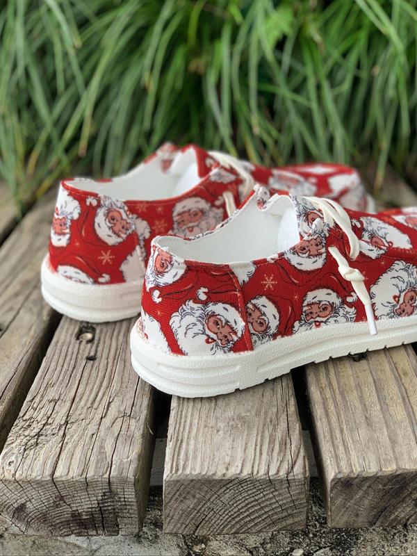 Women's Christmas Themed Santa Claus Pattern Canvas Shoes, Casual Comfortable Round Toe Low Top Sneakers, Female All-match Basic Shoes for Daily Wear