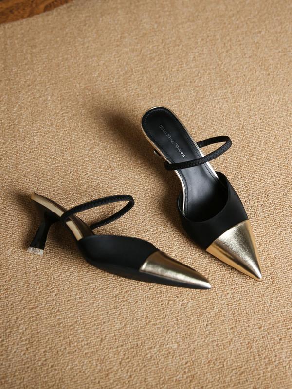 Women's Fashionable Patchwork Stiletto Heels, Elegant Pointed Toe High Heels for Party, Daily Clothing Decor, Back Empty Heels for Women & Girls