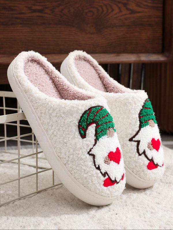 Women's Christmas Themed Santa Claus Pattern Plush Slippers, Teddy Faux Fur Comfortable Home Slippers, Warm Slippers for Indoor & Outdoor Use for Fall & Winter