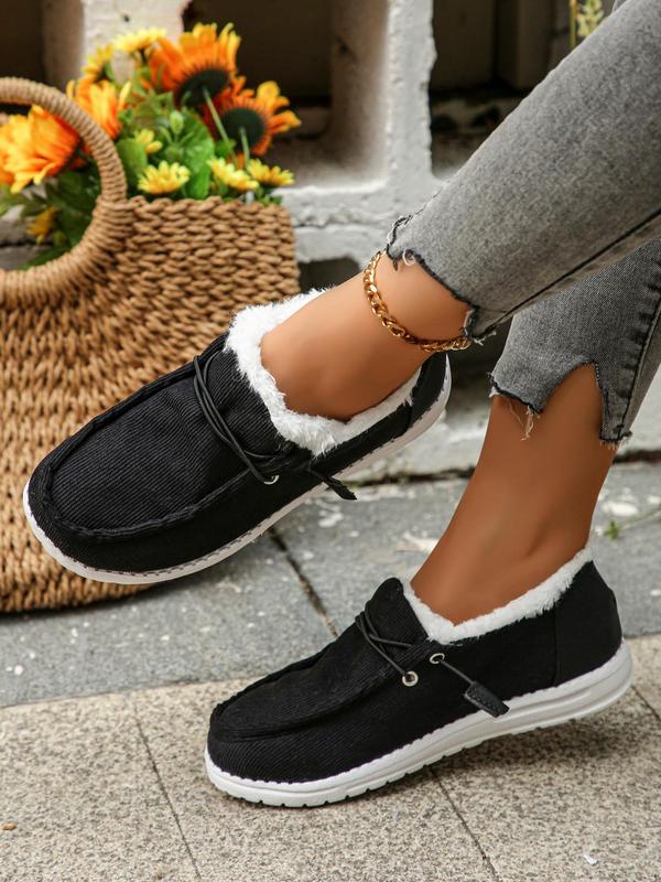 Women's Solid Color Fluffy Lined Warm Shoes, Casual Flat Shoes for Fall & Winter, Female All-match Round Toe Shoes for Daily Wear