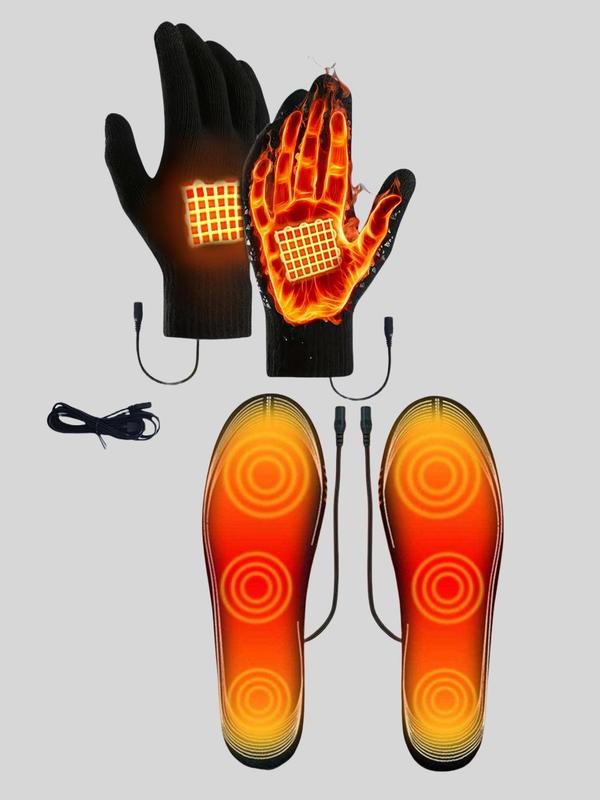 USB Rechargeable Heated Gloves & Heated Shoe Insoles, Unisex Winter Outdoor Warm Gloves & Shoe Insoles, Fashion Accessories for Fall & Winter