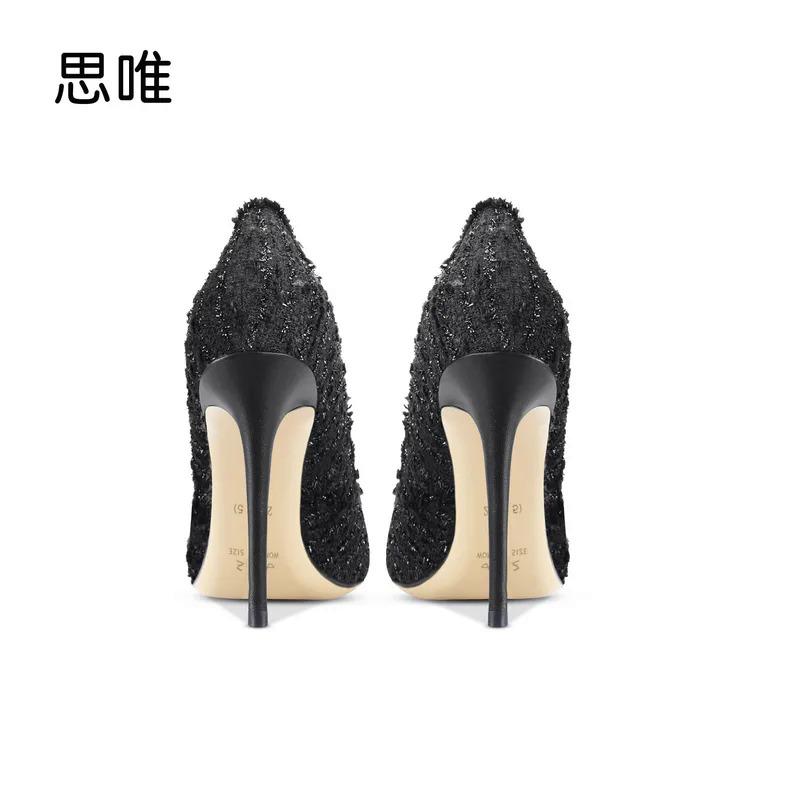 luxury women's shoes 2024 New Black Weave Rhinestones High Heels Shoes Woman Pumps Basic Crystal Diamond Buckle Fashion Party Se