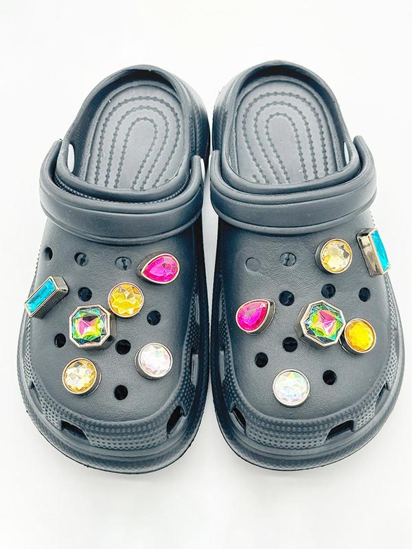 Rhinestone Decorated Water Drop & Geometric Design Shoe Charms, Fashionable Novelty Shoes Decorations for Clogs, Cute Shoes Diy Accessories for Women & Girls