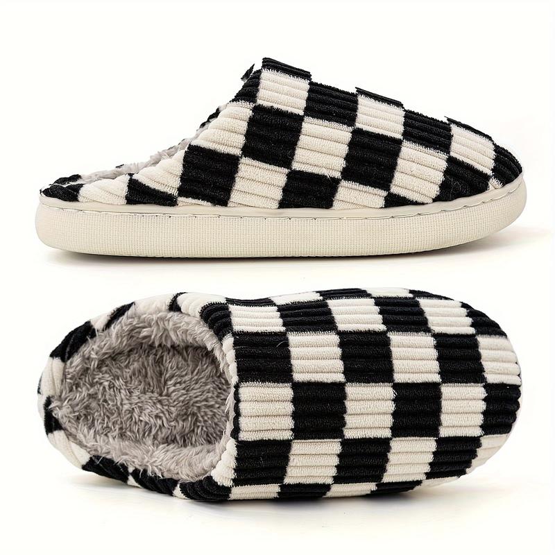 Mens House Slippers Plaid Scuff Slides Women Cozy Memory Foam Slipper Slip On Warm Checkered Shoes Indoor Outdoor With Non-slip