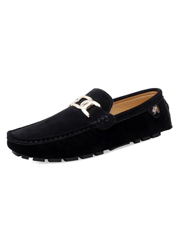 Men's Solid Color Chain Decorated Slip-on Loafers, Casual Comfortable Flat Shoes for Daily Wear, Lightweight Breathable Shoes for All Seasons