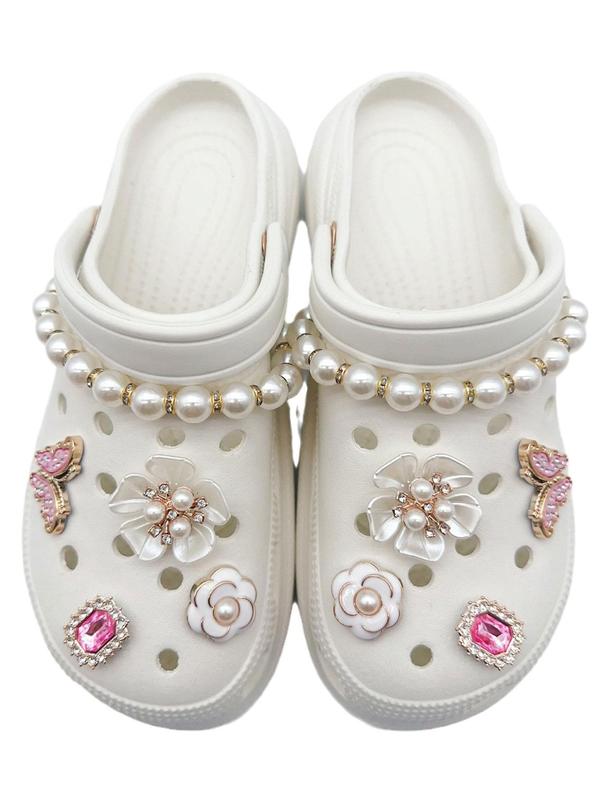 Rhinestone & Faux Pearl Decorated Shoes Decorations,  Fashionable Novelty Shoes Decorations for Clogs Design, Dazzling Glamour Trendy Holiday Shoe Accessories for Women & Girls