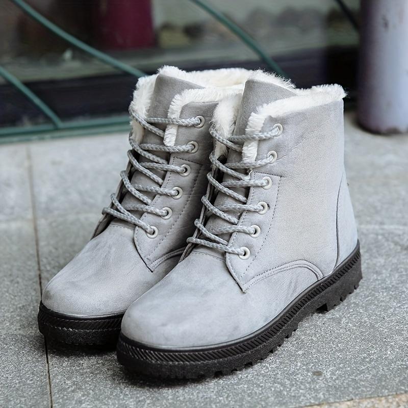 Women's Round Toe Lace Up Snow Boots, Plush Inner Thermal Platform Ankle Boots, Winter Non-slip Casual Mid Calf Boots Girl Shoe