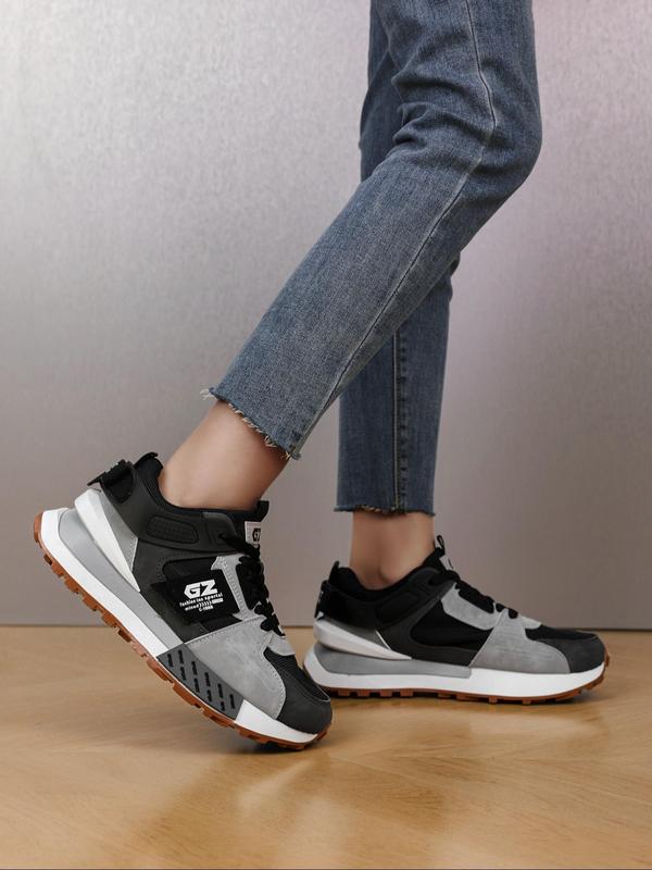 Women's Fashionable Letter Patched Design Lace Up Low Top Sneakers, Casual Comfortable Sports Running Shoes, Female All-match Round Toe Chunky Sneakers for Daily Life