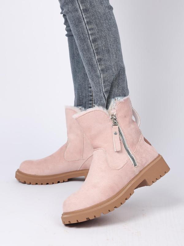  Women's Fashionable Patched Design Zipper Boots, Casual Warm Snow Boots for Winter, Female All-match Round Toe Shoes for Daily Wear