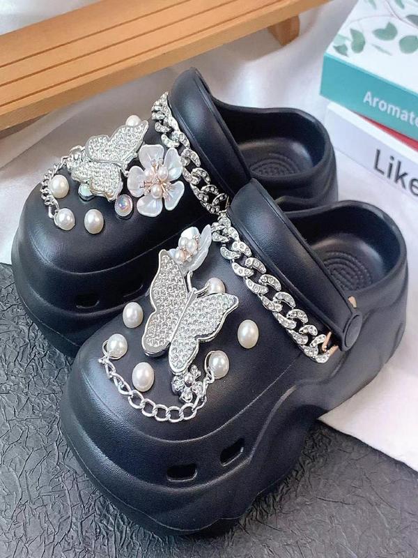 Faux Pearl & Rhinestone Decorated Shoe Charm, Cute Butterfly & Flower Design Shoe Decoration for Women's Clogs, Fashionable Shoes Decorations for Clogs