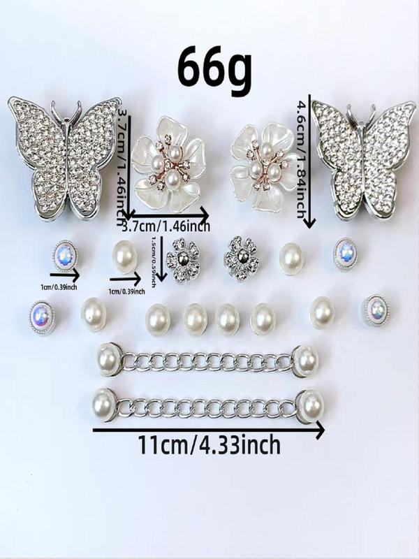 Faux Pearl & Rhinestone Decorated Shoe Charm, Cute Butterfly & Flower Design Shoe Decoration for Women's Clogs, Fashionable Shoes Decorations for Clogs