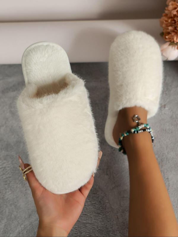 Women's Solid Color Fluffy Plush Home Slippers, Casual Soft Comfortable Home Slippers for Indoor Bedroom Wear, Fluffy House Shoes for Daily Used