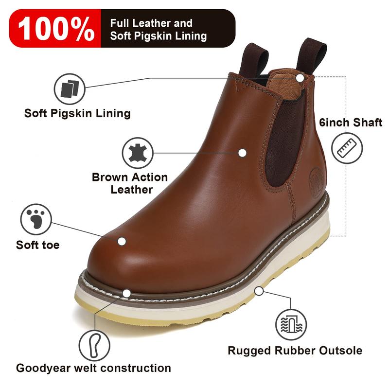 Men's Slip On Soft Toe Slip Resistant Work Boots, Brown