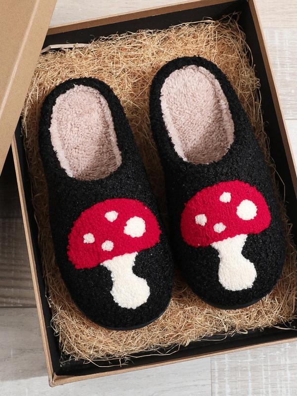 Women's Cute Cartoon Mushroom Design Plush Slippers, Casual Soft Comfortable Home Slippers, Warm Slippers for Indoor & Outdoor Use for Fall & Winter