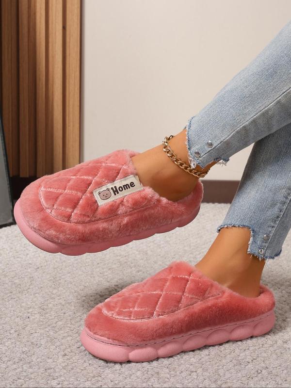 Women's Solid Color Quilted Plush Slippers, Casual Soft Comfortable Home Slippers, Warm Slippers for Indoor & Outdoor Use for Fall & Winter