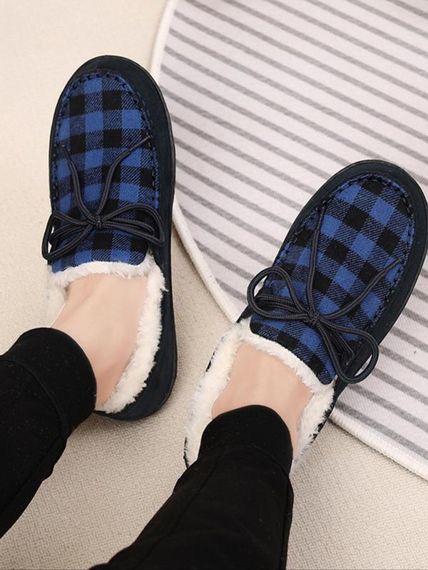 Men's Casual Plaid Pattern Contrast Faux Fur Lined Slippers, Casual Comfortable Home Slippers, Warm Loafers for Indoor & Outdoor Use for Fall & Winter