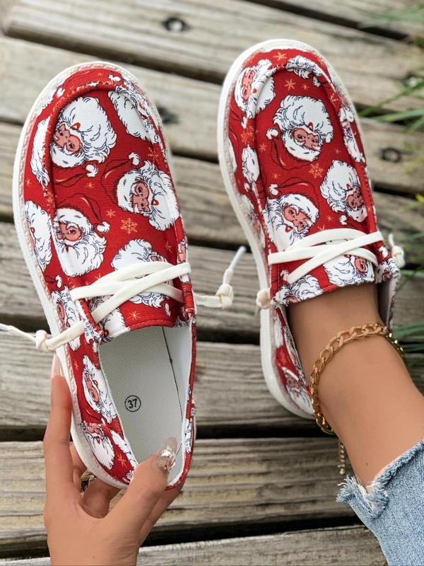 Women's Christmas Themed Santa Claus Pattern Canvas Shoes, Casual Comfortable Round Toe Low Top Sneakers, Female All-match Basic Shoes for Daily Wear