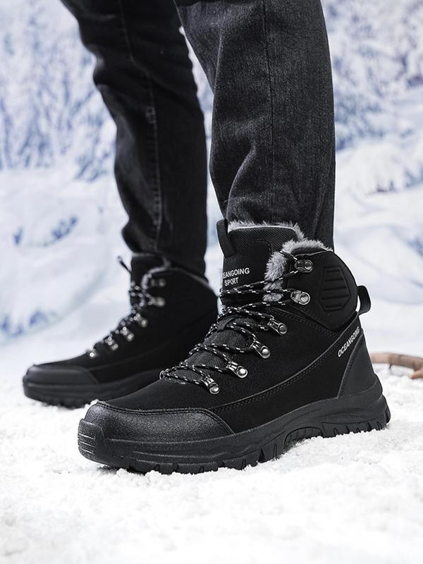 Men's Patchwork Lace Up Warm Snow Boots, Casual Outdoor Hiking Boots for Fall & Winter, Male All-match Round Toe Boots for Daily Wear