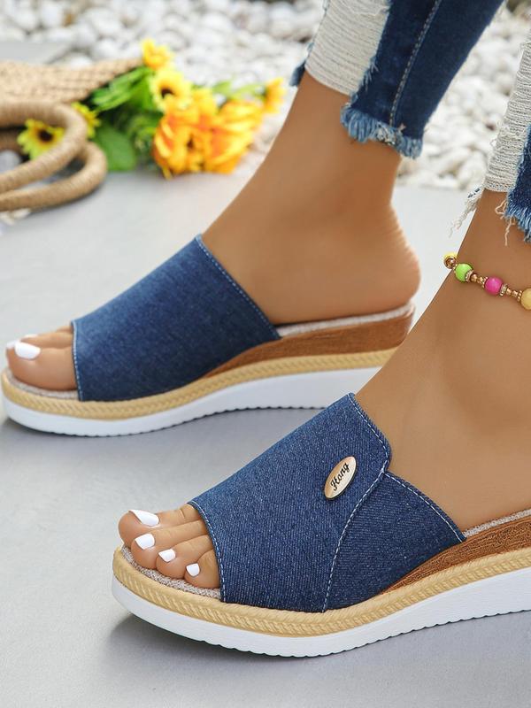 Women's Denim Slip on Wedge Sandals, Casual Comfortable Wedge Sandals for Summer, Lightweight Breathable Shoes for Daily Wear, Girl's Walking Shoes