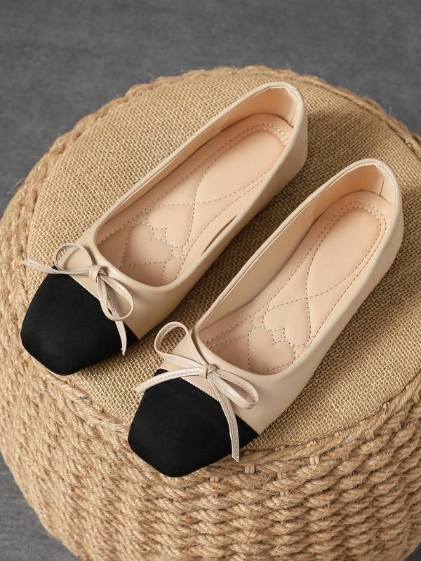 Women's Colorblock Bow Decorated Slip on Flats, Casual Comfortable Flat Shoes for Daily Wear, Lightweight Breathable Shoes for All Seasons