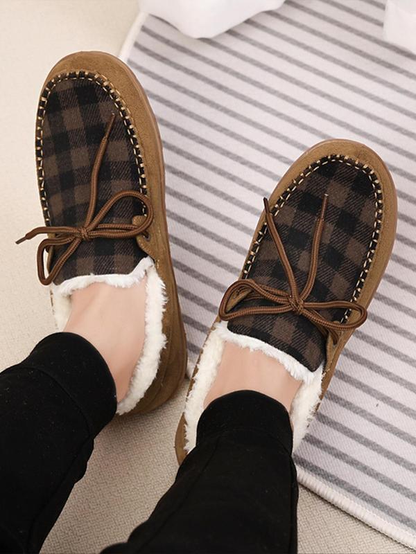 Men's Casual Plaid Pattern Contrast Faux Fur Lined Slippers, Casual Comfortable Home Slippers, Warm Loafers for Indoor & Outdoor Use for Fall & Winter