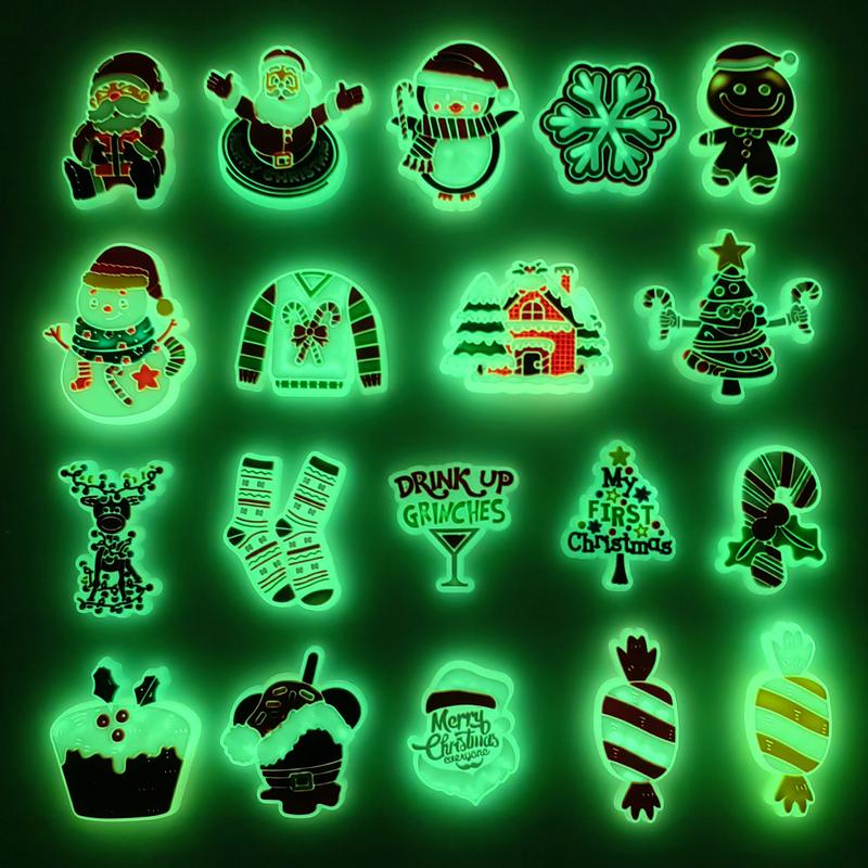 Merry Christmas Jibbitz, Clog Charms, Cute Xmas Shoe Charms, Glow in the dark Jibbitz