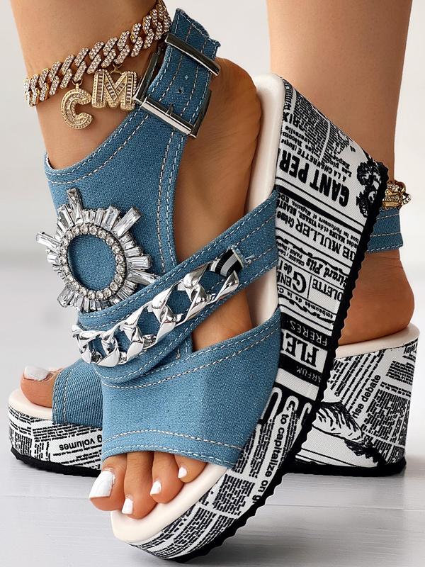 Women's Fashionable Denim Design Platform Sandals, Casual Versatile Peep Toe Wedge Sandals for Daily Wear, Trendy All-match & Exquisite Sandals for Women