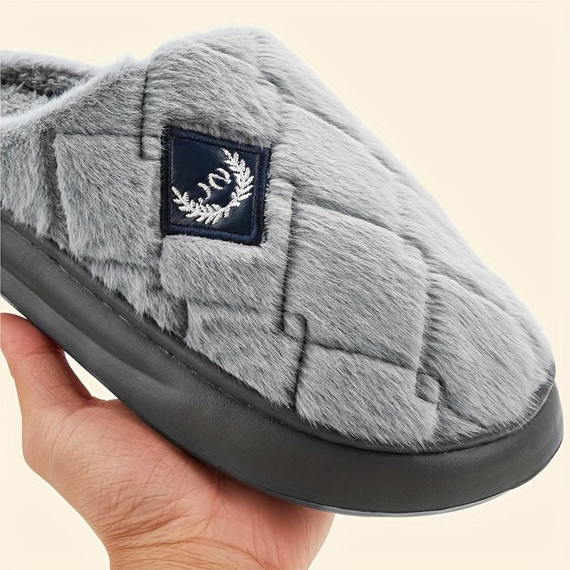 Plus Size Men's Comfy Fuzzy Slippers, Solid Color Non Slip Casual Thermal EVA Sole Slides for Winter Indoor Footwear