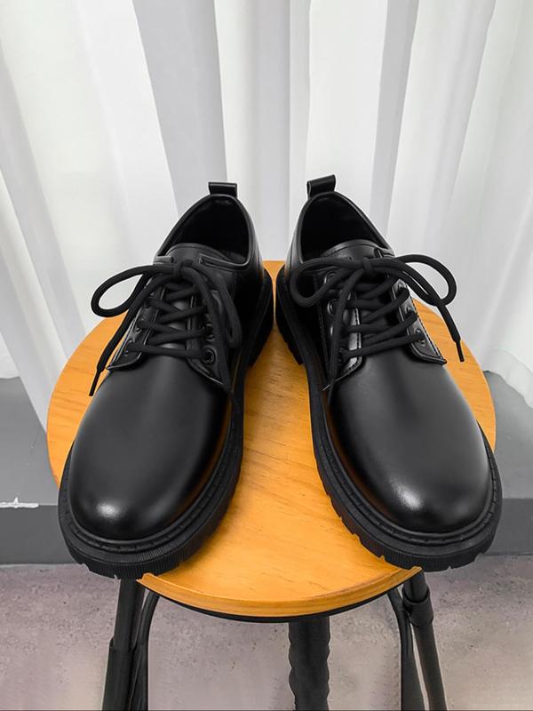 Men's Business Classic Lace Up Dress Shoes, Solid Color Round Toe Formal Shoes for Work Office, Male All-match PU Leather Shoes for Daily Wear