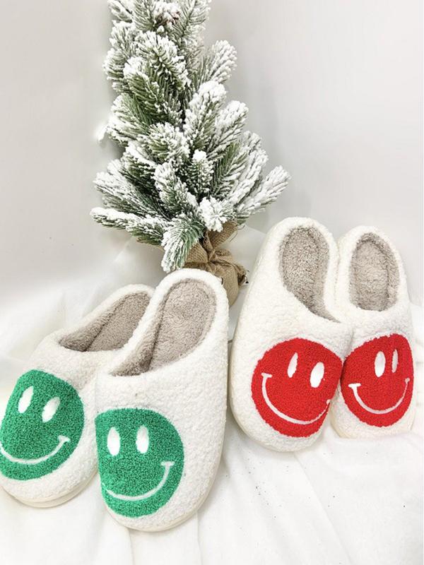 PacificPlex Womens Christmas Holiday Winter Santa Slippers FA LA LA String Lights Retro Plush Warm Slip-on Happy Face Smiley christmas slipper Women's Plush flat slipper