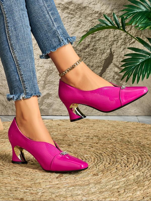 Women's Fashionable Crocodile Embossed High Heel Shoes, Elegant Square Toe Slip on Heels for Party, Daily Clothing Decor for Women & Girls