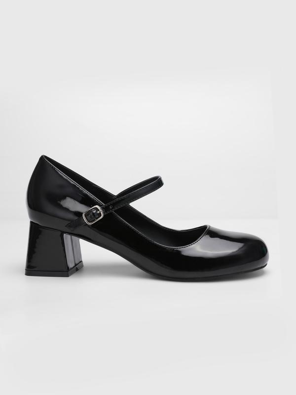 Patent Leather Chunky Heeled Mary Jane Shoes