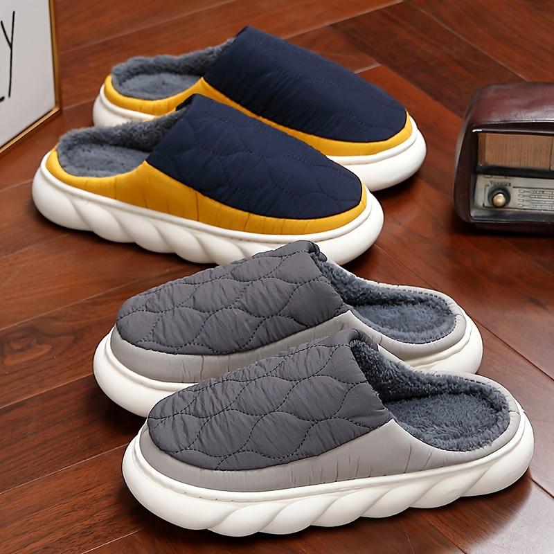 Men's Cozy Plush-Lined Winter Slippers - Thick Sole, Warm Indoor Outdoor Shoes for Everyday Comfort