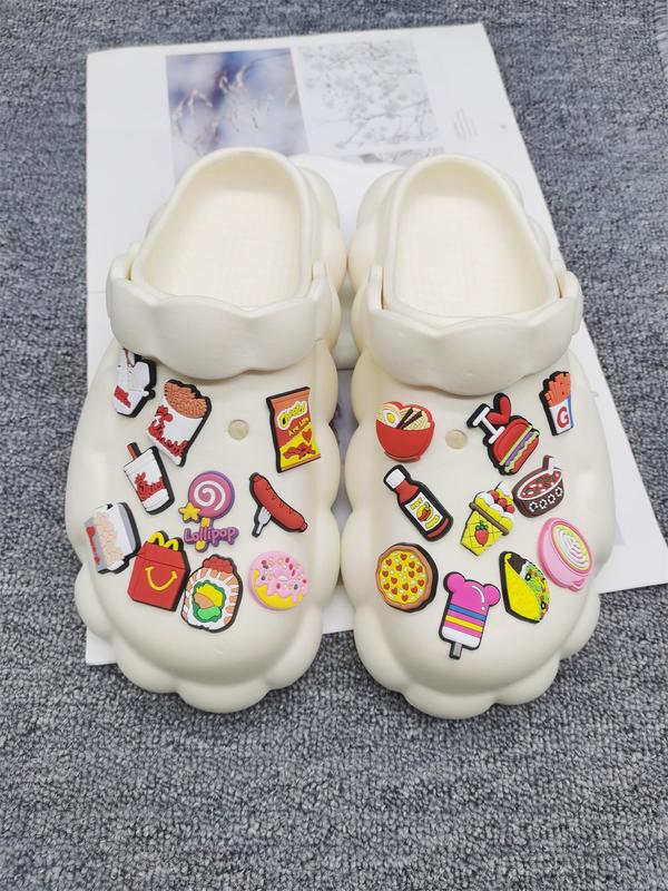 Cute Colorful Hamburger Design Shoe Charms for Clogs, 20pcs Cartoon Pizza & French Fries Design Shoe Decoration, Trendy All-match Charms for Men & Women for Vented Clogs