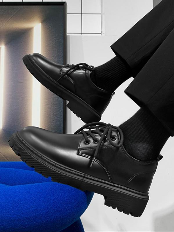 Men's Business Classic Lace Up Dress Shoes, Solid Color Round Toe Formal Shoes for Work Office, Male All-match PU Leather Shoes for Daily Wear