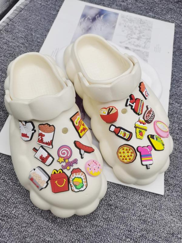 Cute Colorful Hamburger Design Shoe Charms for Clogs, 20pcs Cartoon Pizza & French Fries Design Shoe Decoration, Trendy All-match Charms for Men & Women for Vented Clogs