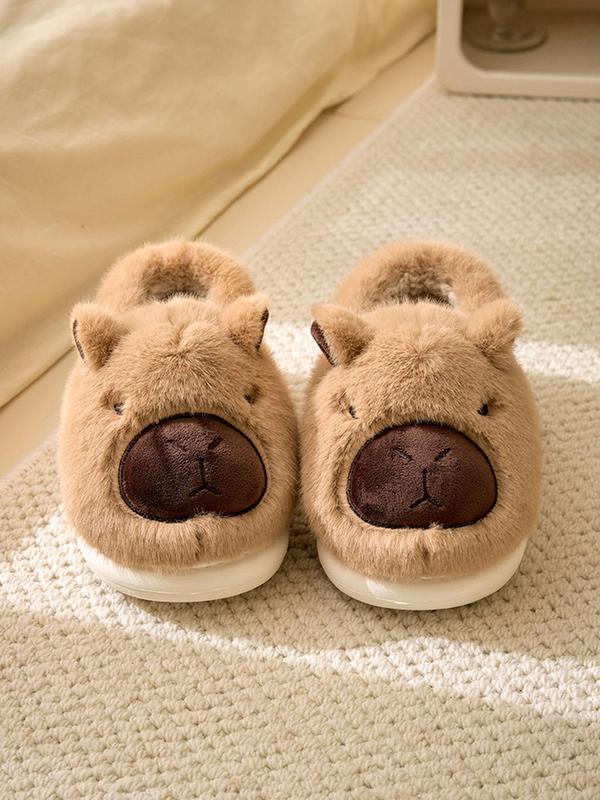 Women's Cute Cartoon Capybara Design Plush Slippers, Casual Soft Comfortable Non-slip Home Slippers, Warm Slippers for Indoor & Outdoor Use for Fall & Winter