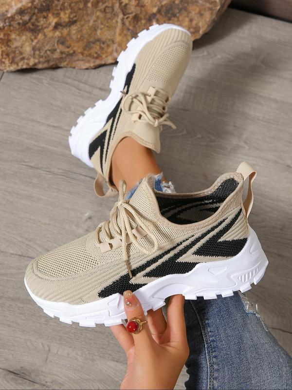 Women's Fashionable Lace Up Low Top Sneakers, 2024 New Style Casual Comfortable Breathable Sports Running Shoes, All-match Basic Shoes for Daily Wear