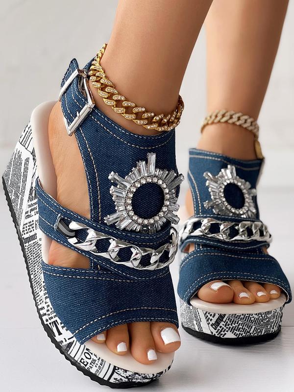 Women's Fashionable Denim Design Platform Sandals, Casual Versatile Peep Toe Wedge Sandals for Daily Wear, Trendy All-match & Exquisite Sandals for Women