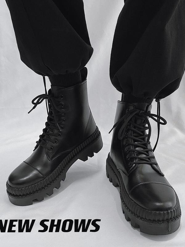 Men's Street Zipper Plain Pu Leather Combat Boots