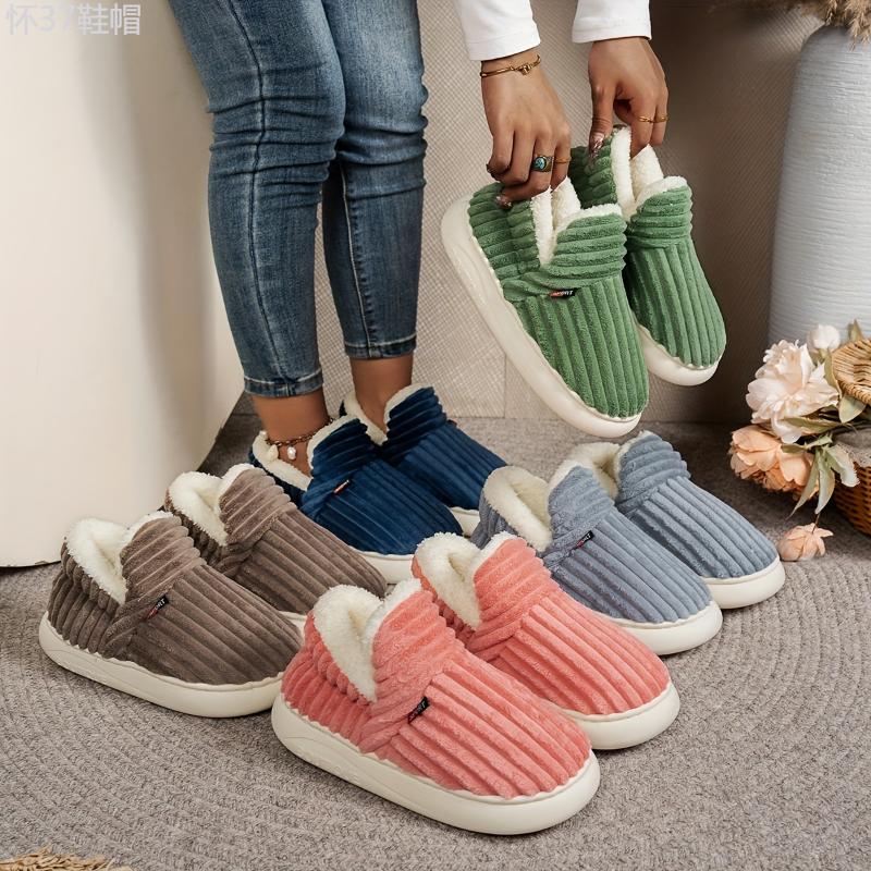 Thermal Solid Color Winter Slippers, Super Soft Slip On Flatform House Shoes, Cozy & Warm Plush Floor Slippers Girl Women