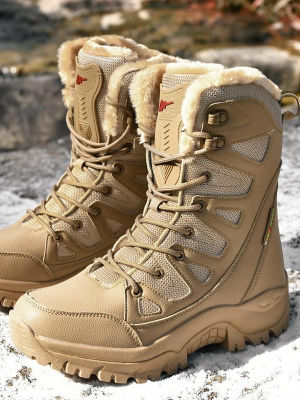 Men's Solid Color Lace Up Snow Boots, Casual Warm Thermal Mid-calf Warm Snow Boots for Outdoor Activities, Male All-match Round Toe Boots for Daily Wear