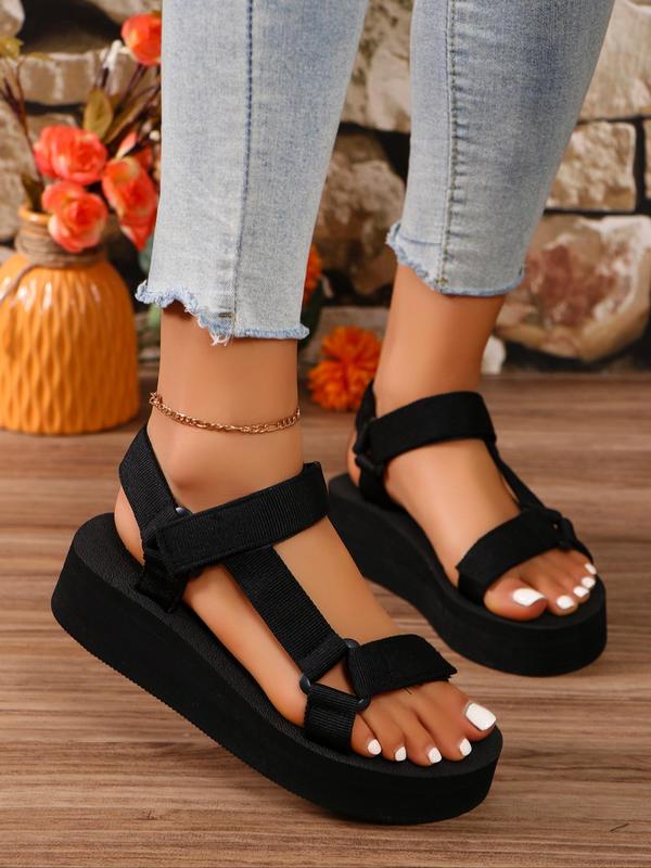 Women's Solid Color Hollow Out Design Velcro Sandals, Casual Open Toe Sandals for Summer Beach, Fashion All-match Sandals for Daily & Back To School