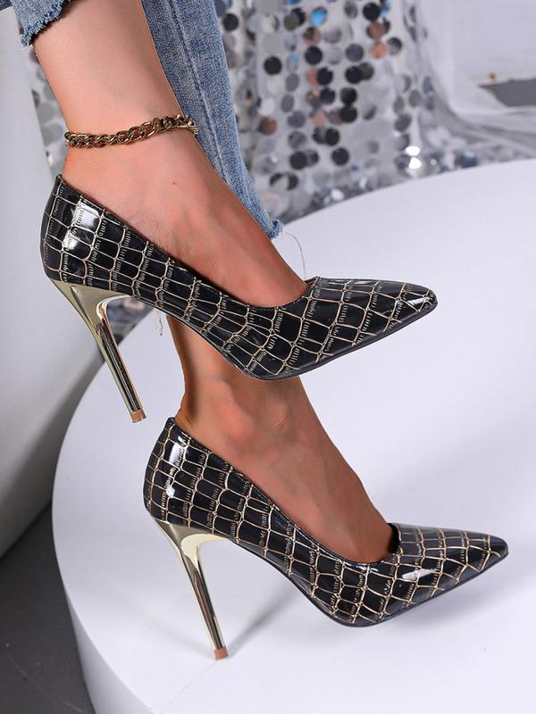 Women's Fashionable Textured Snakeskin Print Stiletto Heels, Elegant Pointed Toe High Heels for Party, Daily Clothing Decor for Women & Girls