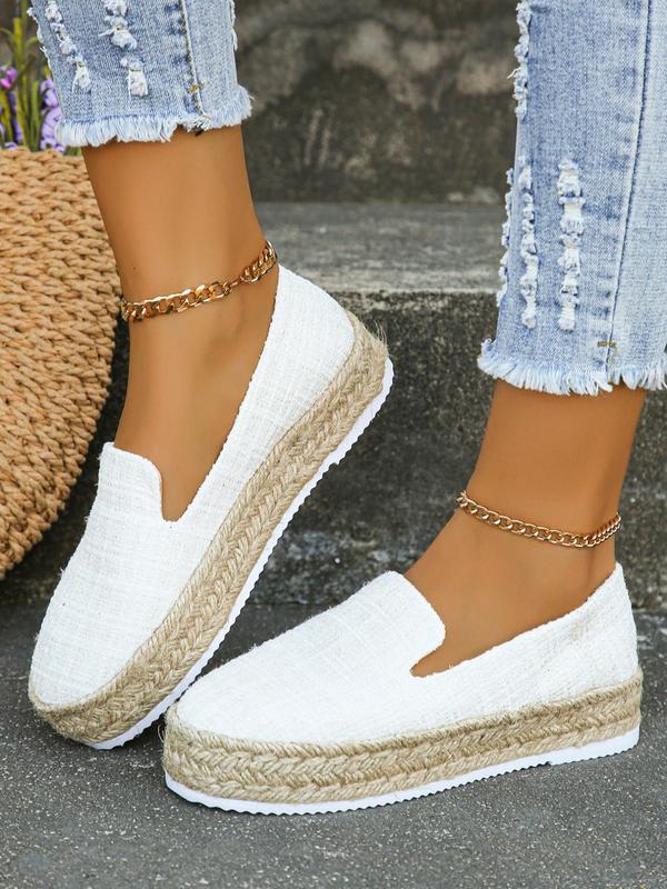 Women's Boho Solid Slip on Espadrilles Flats, Fashionable Round Toe Flat Shoes for Daily Wear, Lightweight Breathable Comfortable Platform Shoes for Daily Wear, Perfect for Students, 2024 Walking Shoes for Back To School Wear, Fall Shoes 2024