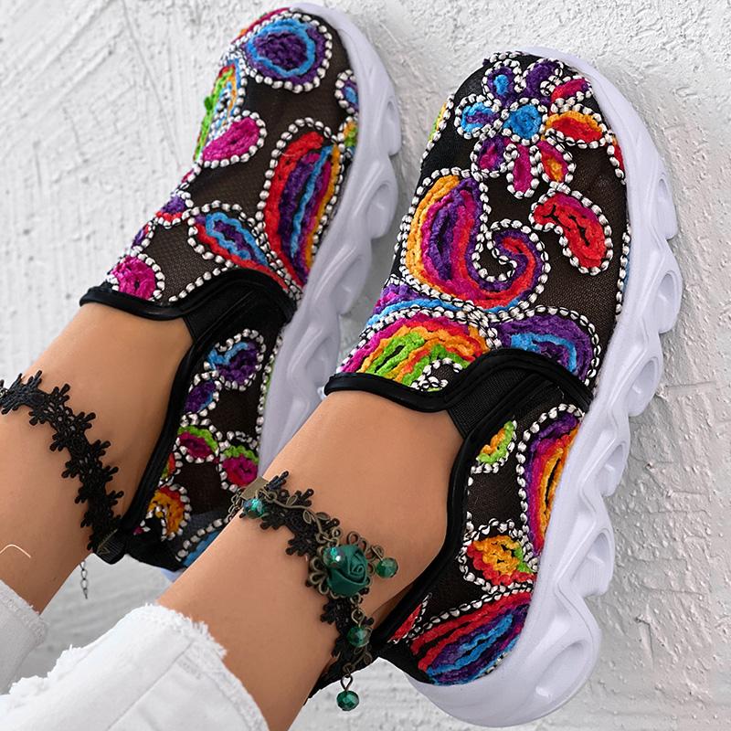 Multicolor Paisley Floral Pattern Breathable Slip-on Sneakers